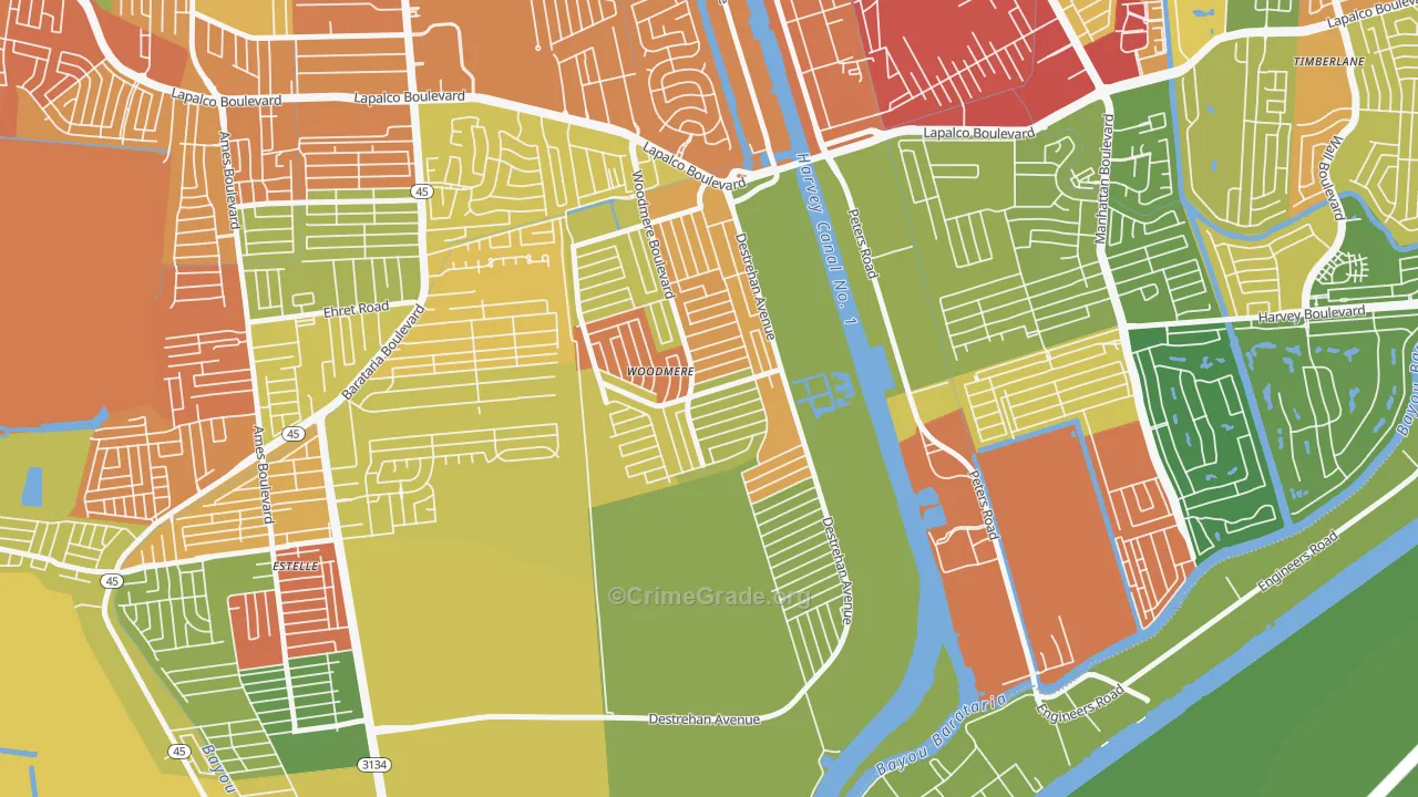 Woodmere, LA Map of Burglary Rates
