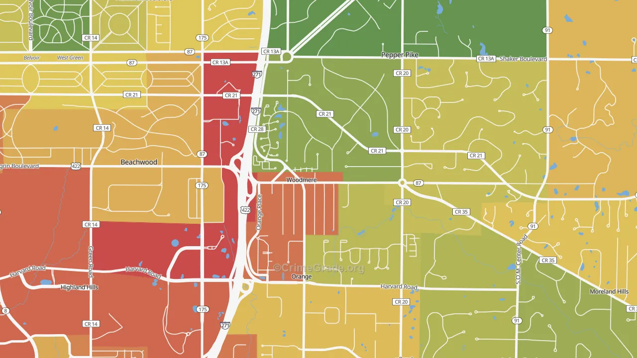 Woodmere, OH Map of Burglary Rates