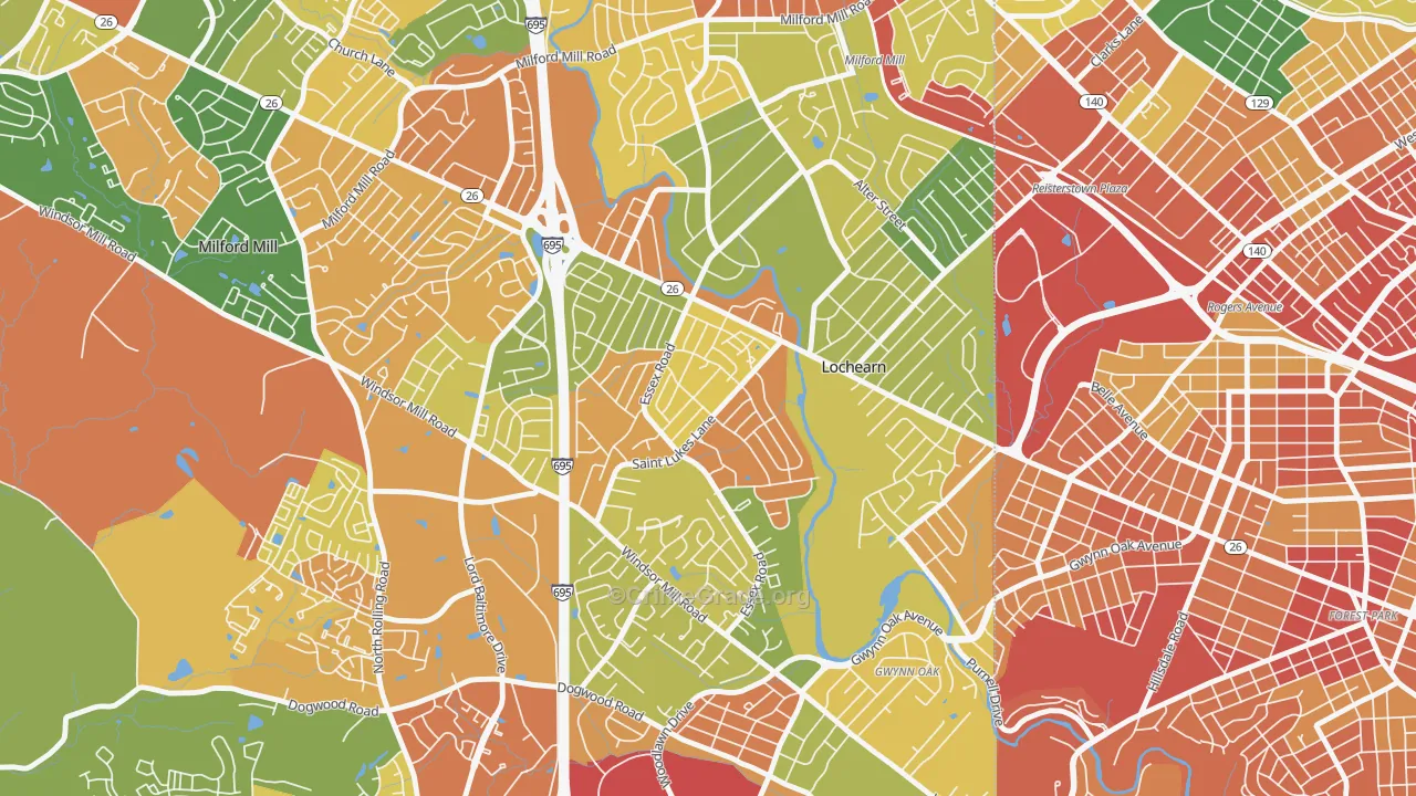 Woodmoor, Lochearn, MD Map of Burglary Rates