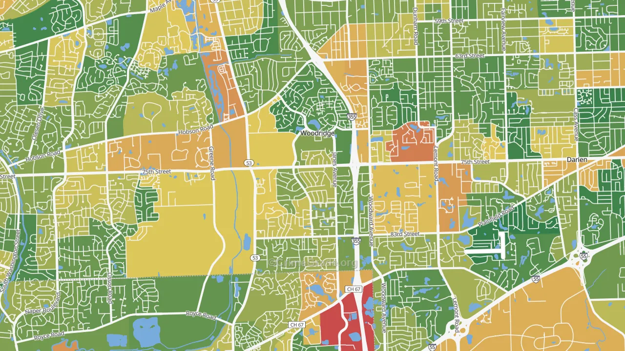 Woodridge, IL Map of Burglary Rates