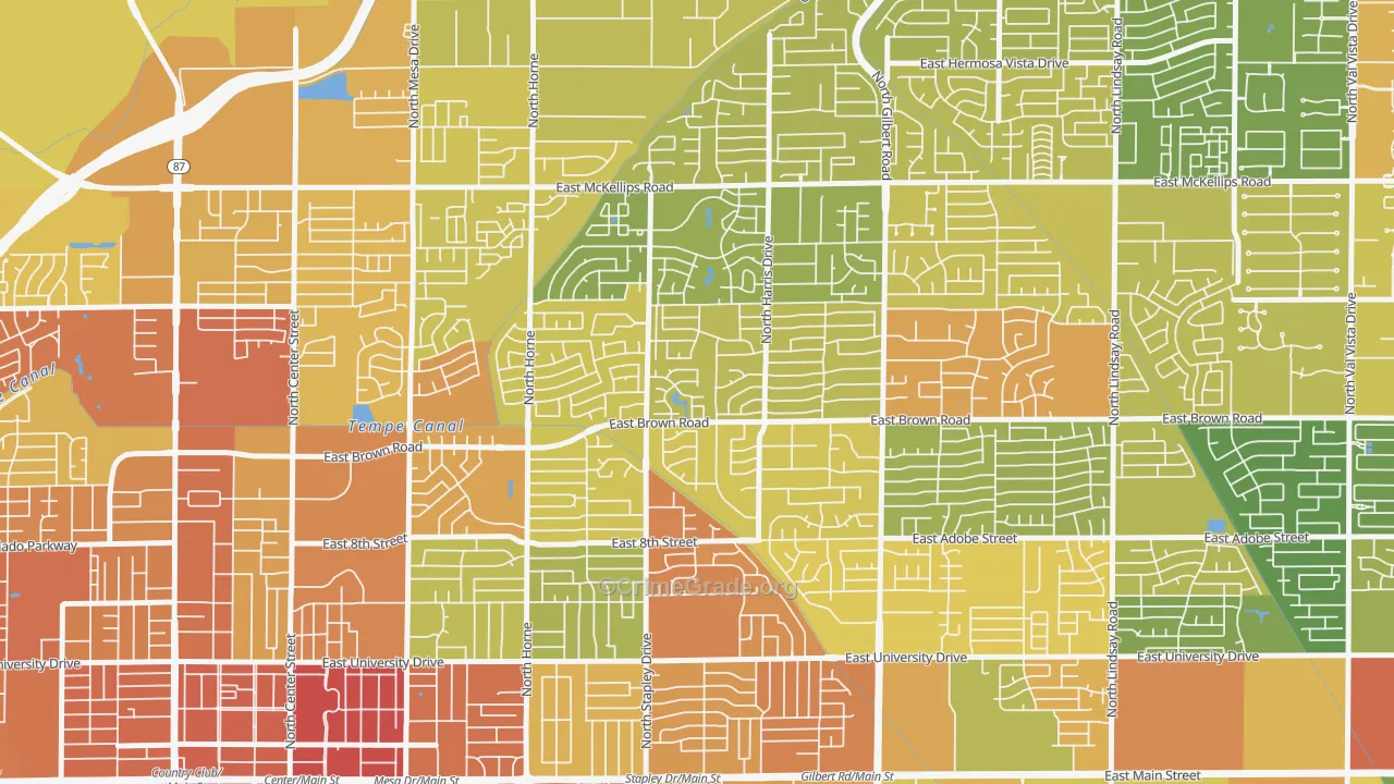 Woodridge Lakes, Mesa, AZ Map of Burglary Rates