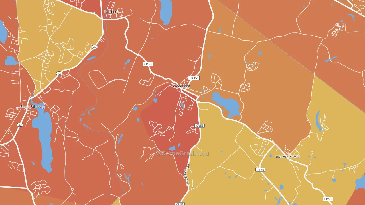 Woodridge, NY Map of Burglary Rates
