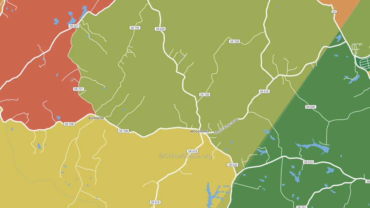 Woodridge, VA Map of Burglary Rates