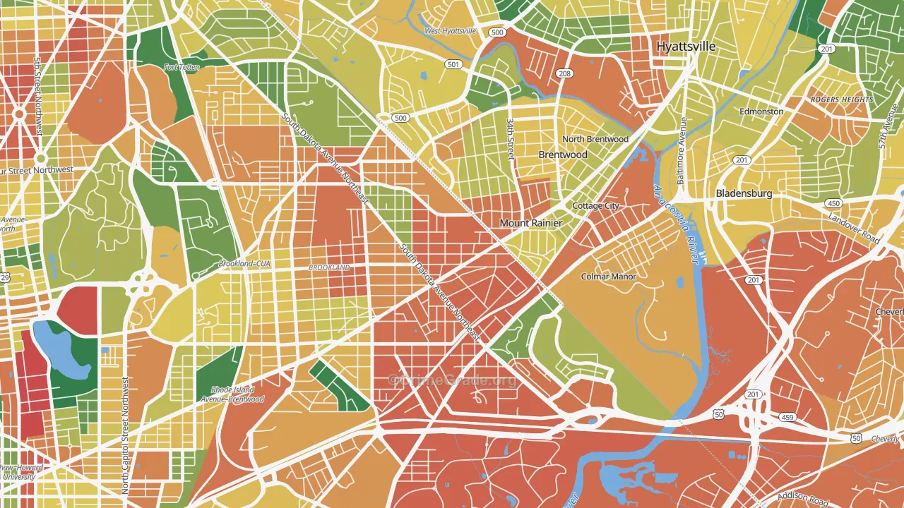 Woodridge, Washington, DC Map of Burglary Rates