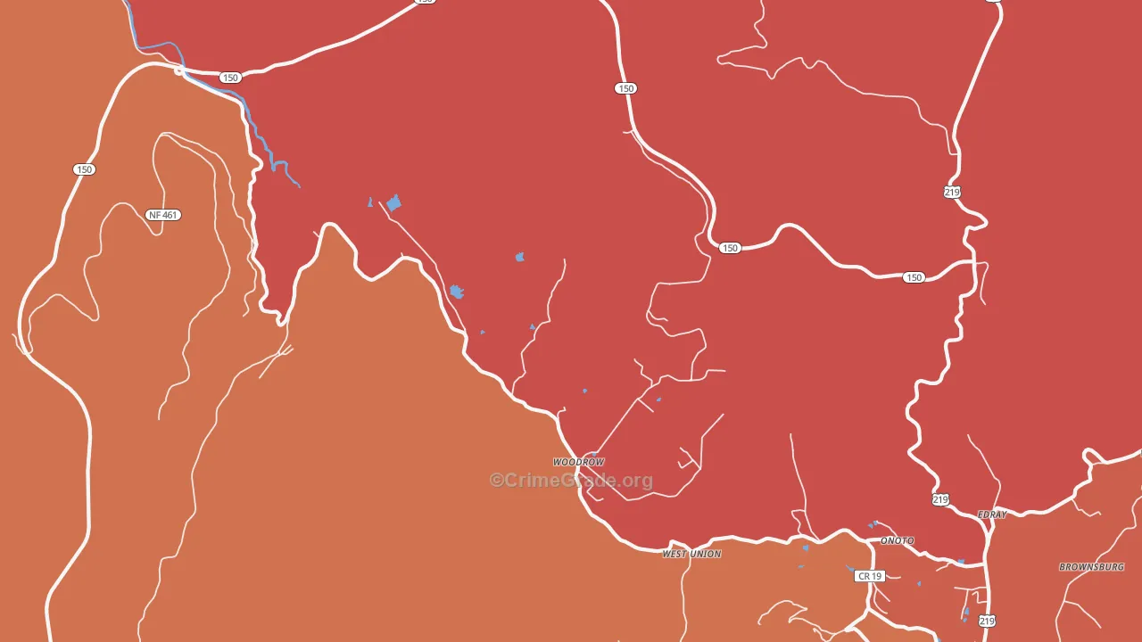 Woodrow, WV Map of Burglary Rates