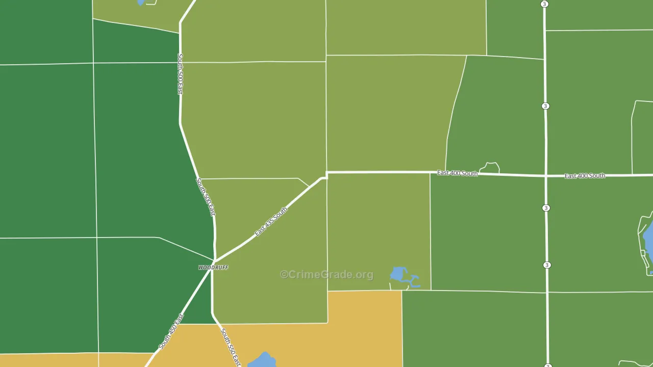 Woodruff, IN Map of Burglary Rates