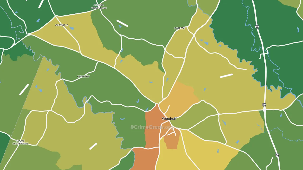 Woodruff, SC Map of Burglary Rates