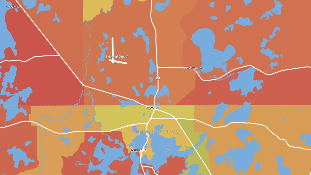 Woodruff, WI Map of Burglary Rates