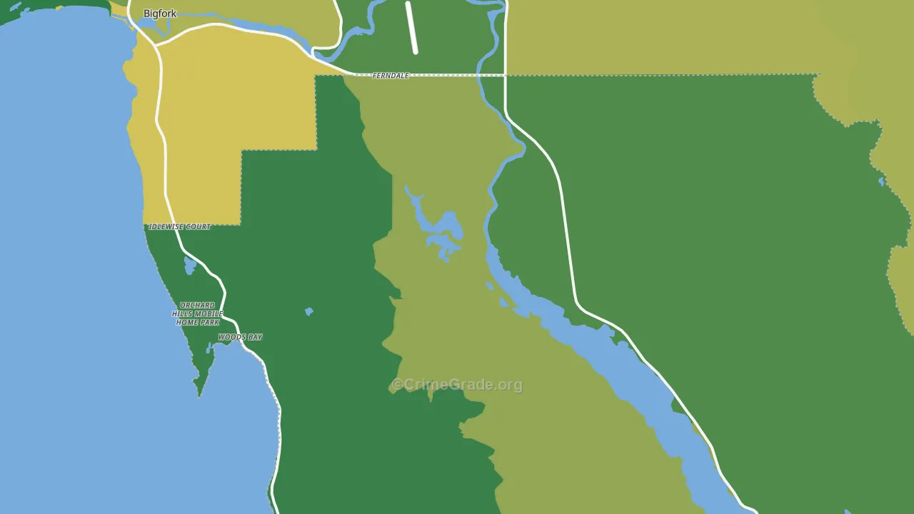 Woods Bay, MT Map of Burglary Rates