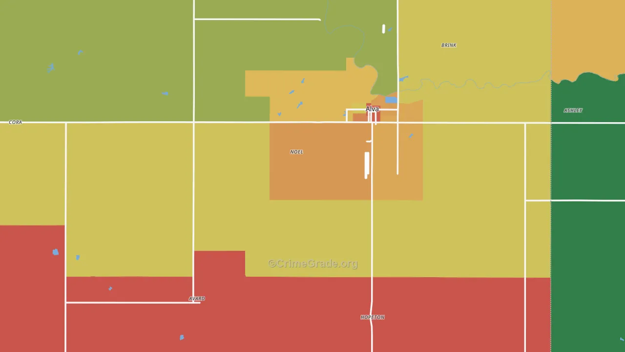 Woods County, OK Map of Burglary Rates
