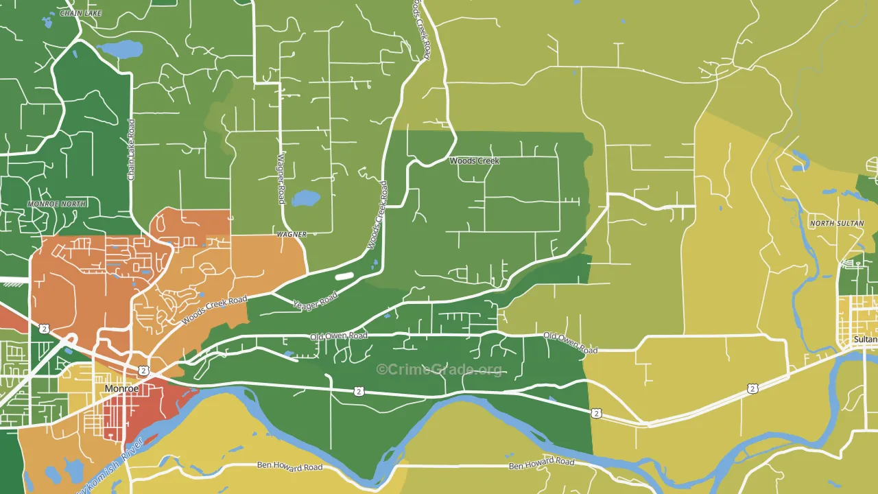 Woods Creek, WA Map of Burglary Rates
