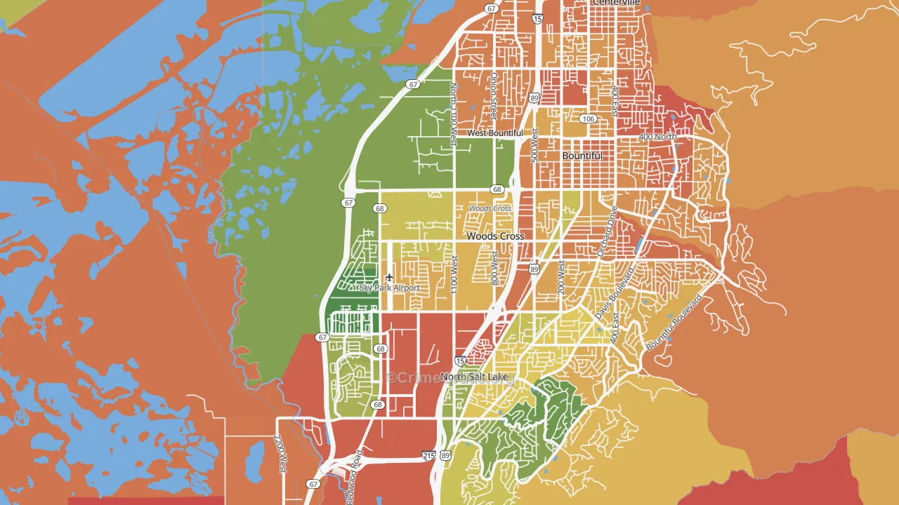 Woods Cross, UT Map of Burglary Rates