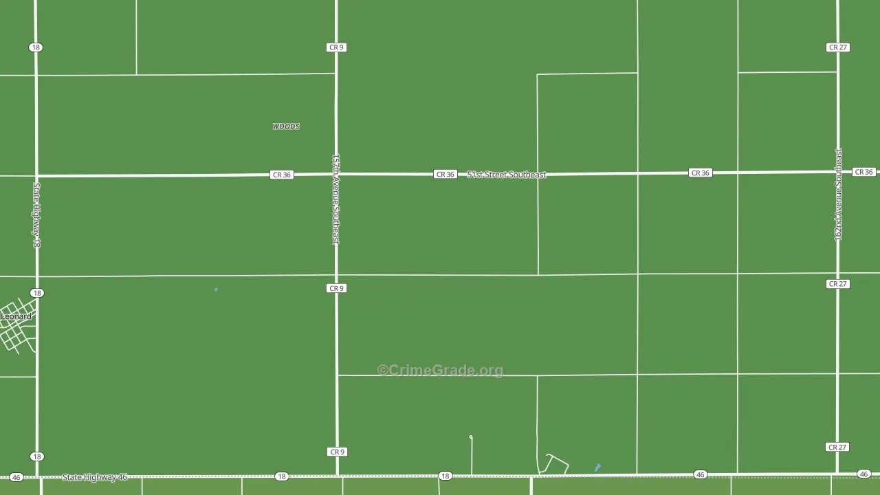 Woods, ND Map of Burglary Rates