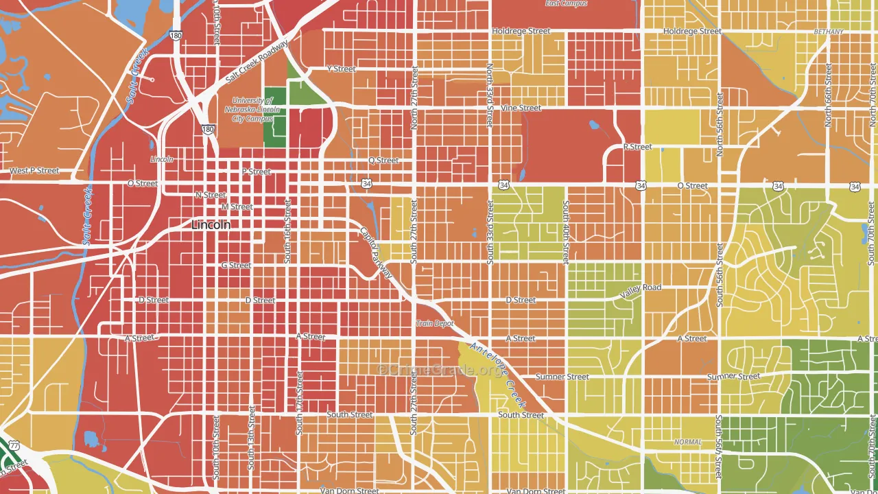 Woods Park, Lincoln, NE Map of Burglary Rates