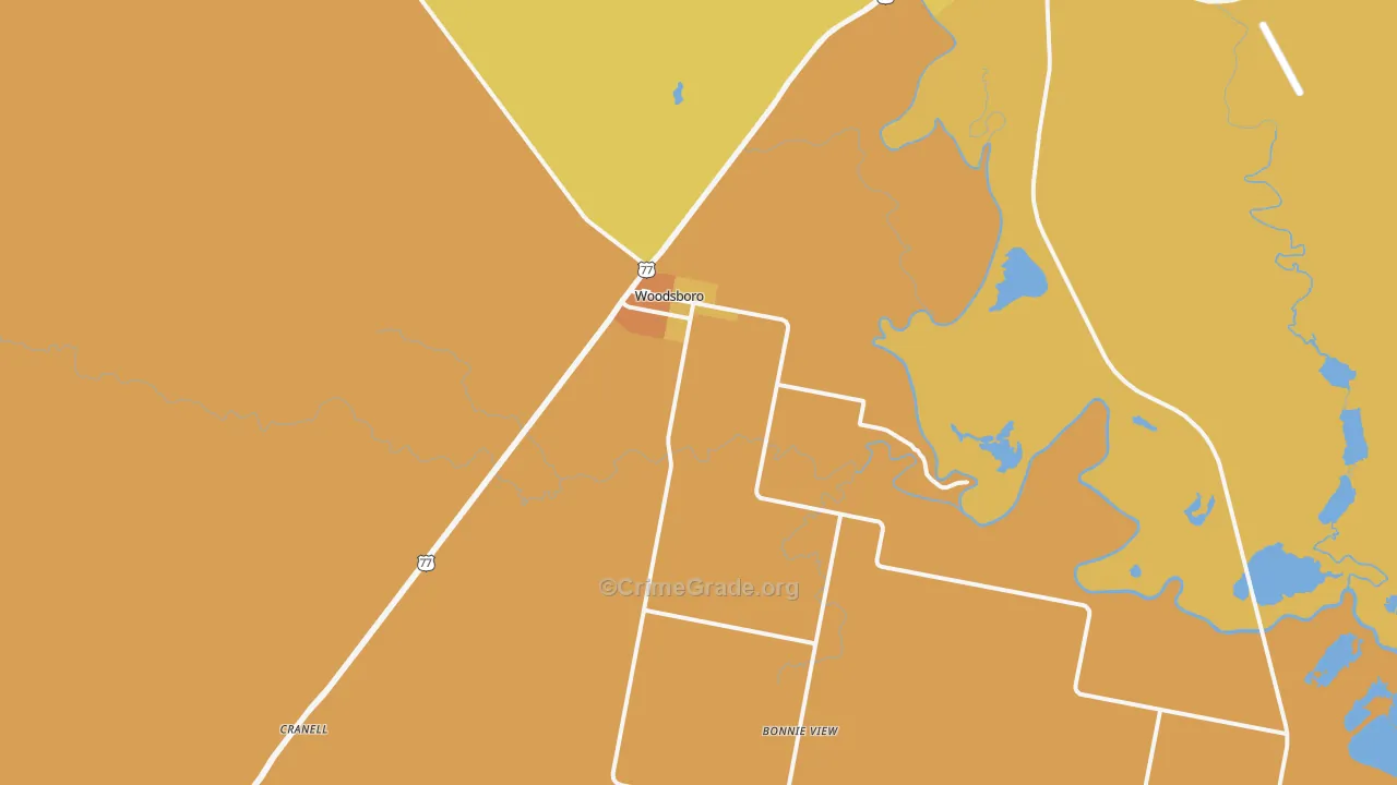 Woodsboro, TX Map of Burglary Rates