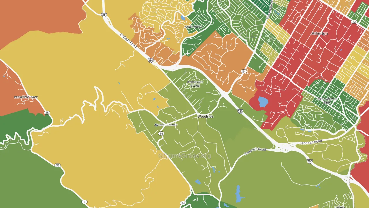 Woodside, CA Map of Burglary Rates
