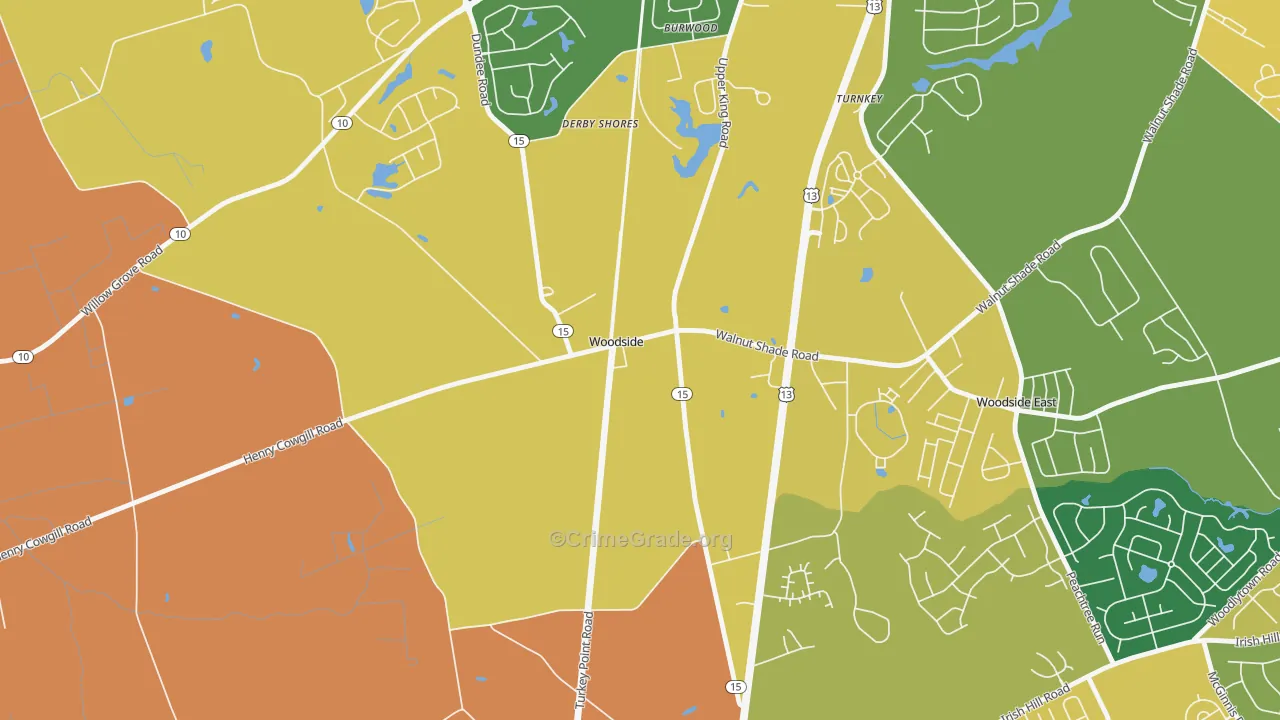 Woodside, DE Map of Burglary Rates