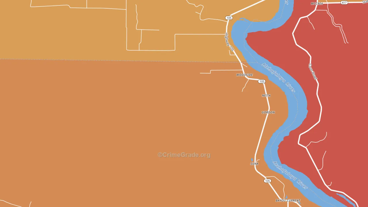 Woodside, LA Map of Burglary Rates