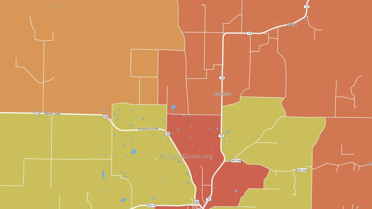 Woodside, MO Map of Burglary Rates