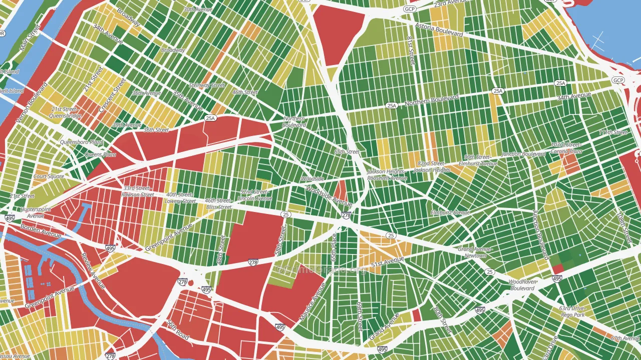 Woodside, Queens, NY Map of Burglary Rates