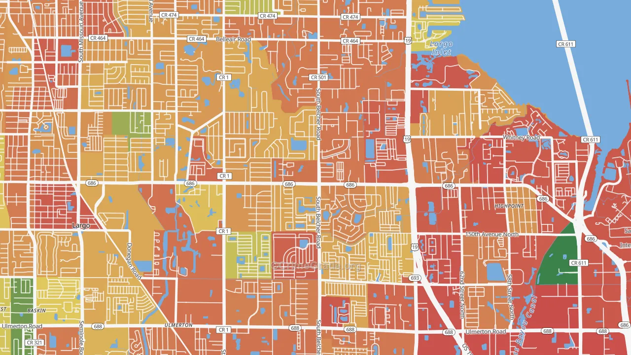 Woodside Village, Largo, FL Map of Burglary Rates