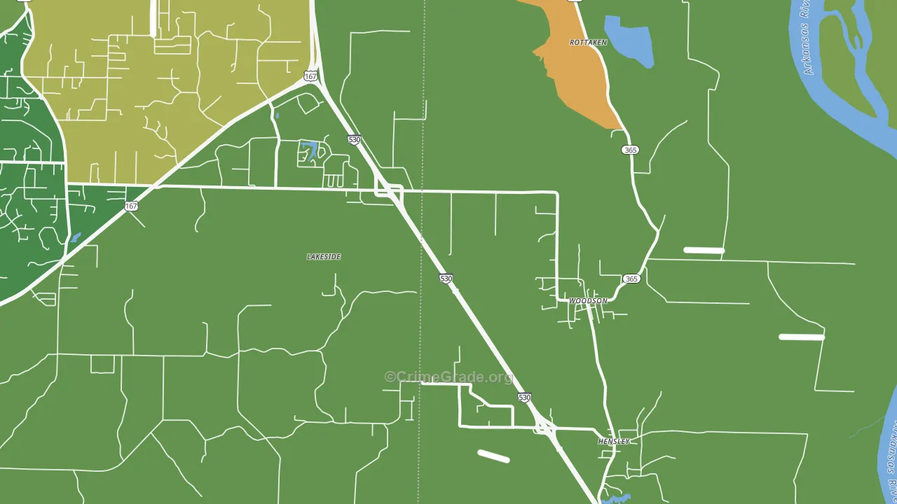 Woodson, AR Map of Burglary Rates