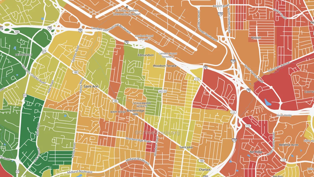 Woodson Terrace, MO Map of Burglary Rates