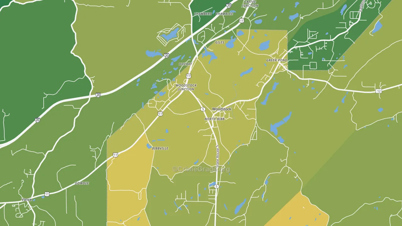 Woodstock, AL Map of Burglary Rates