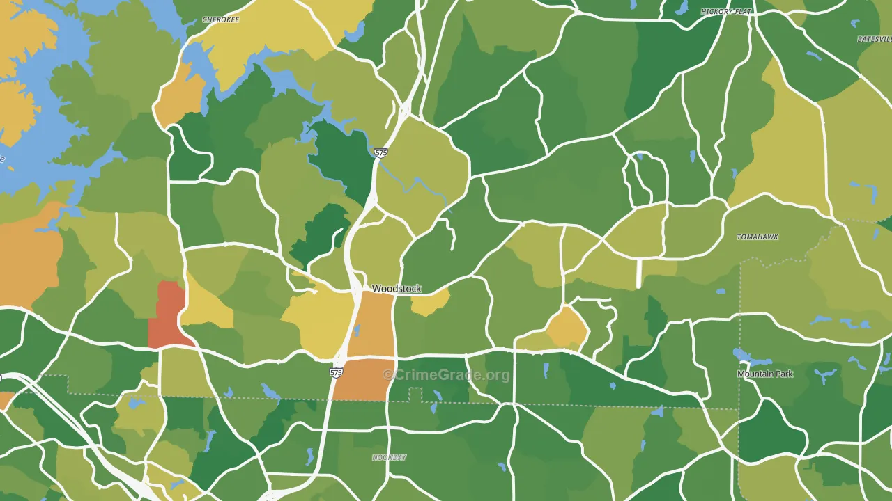 Woodstock, GA Map of Burglary Rates