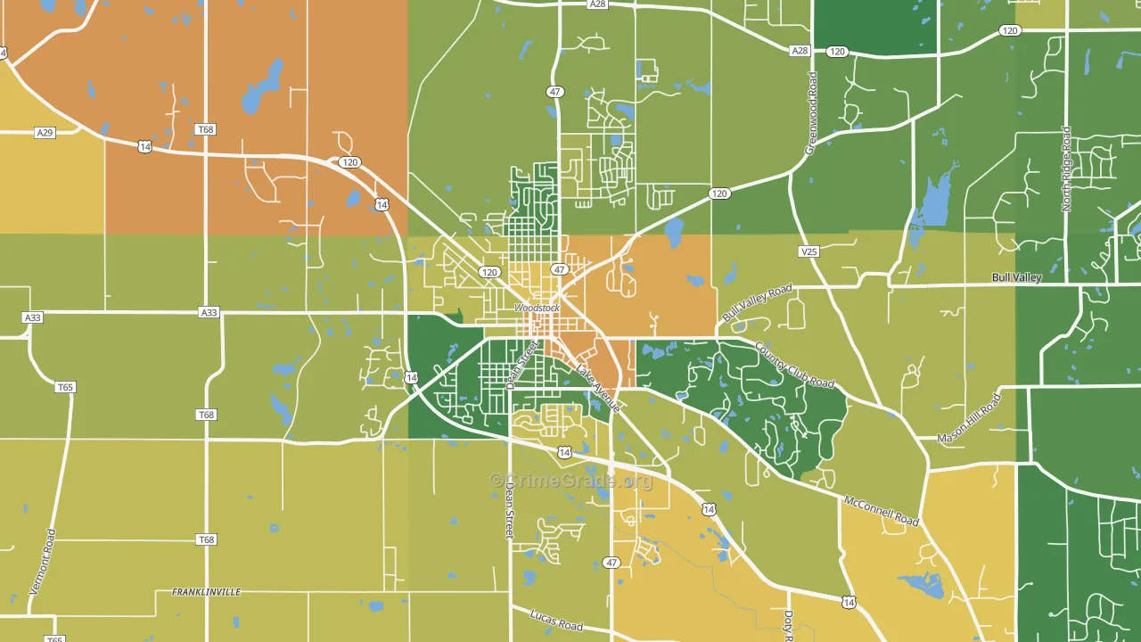 Woodstock, IL Map of Burglary Rates