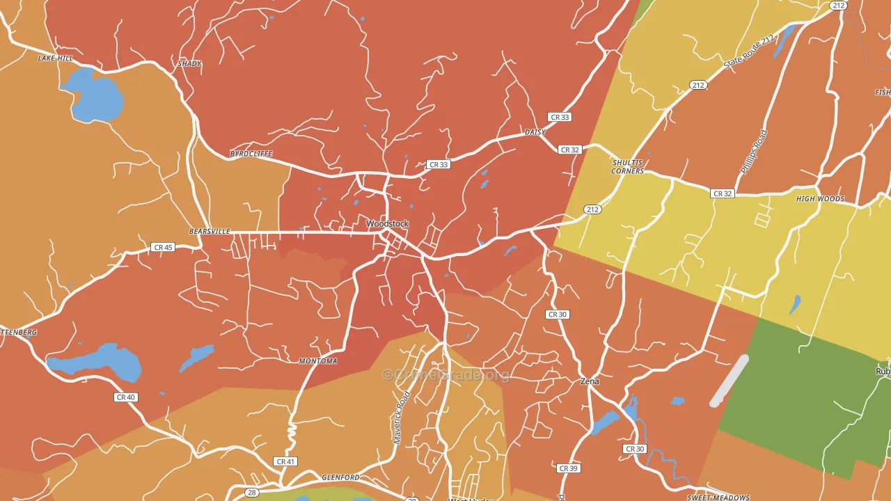 Woodstock, NY Map of Burglary Rates