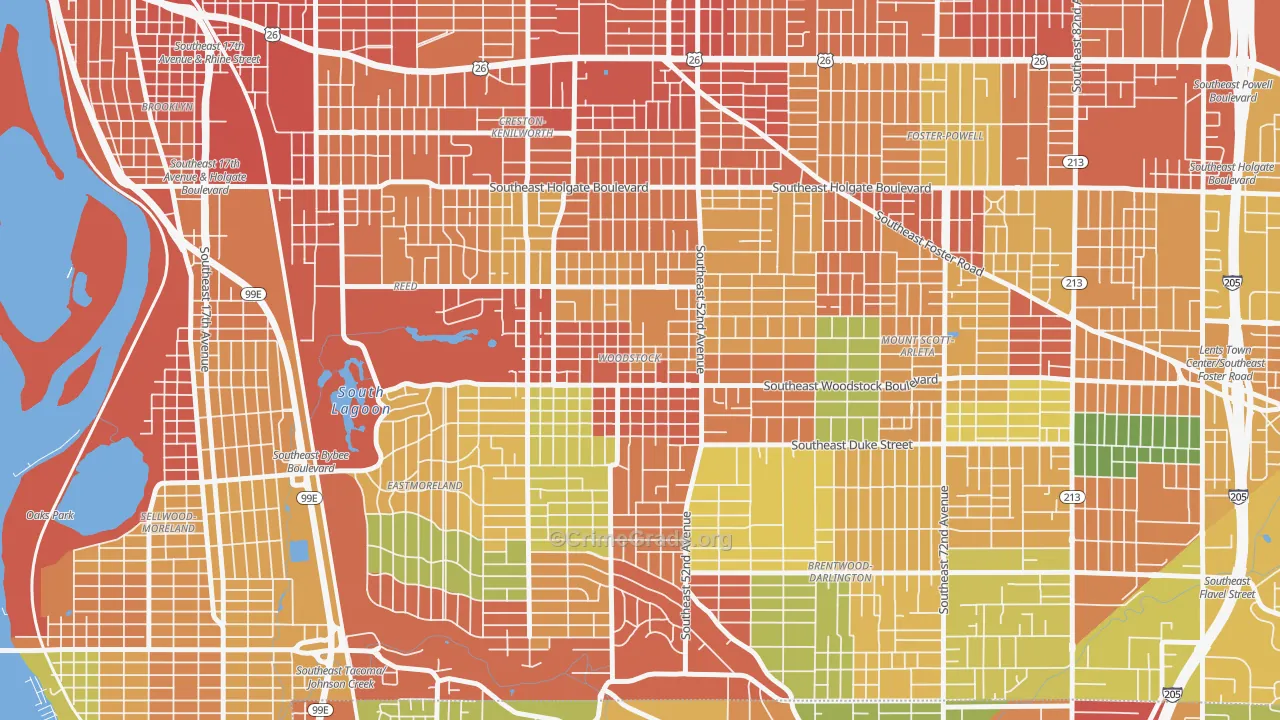 Woodstock, Portland, OR Map of Burglary Rates