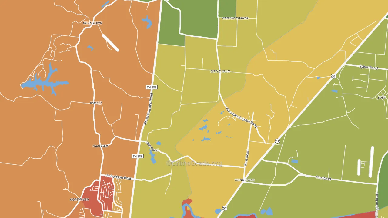 Woodstock, TN Map of Burglary Rates
