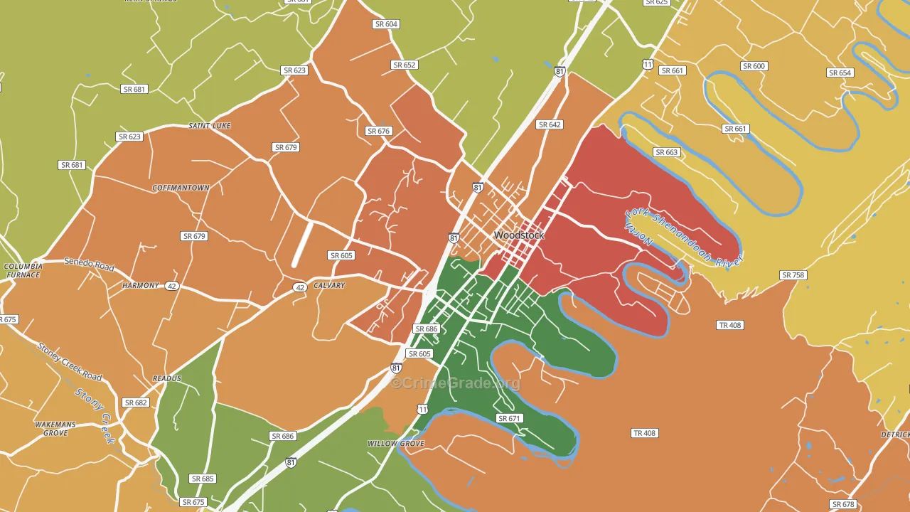 Woodstock, VA Map of Burglary Rates