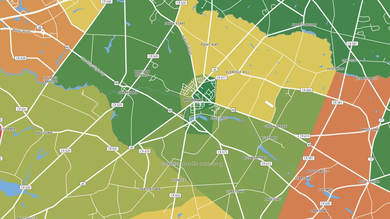 Woodstown, NJ Map of Burglary Rates