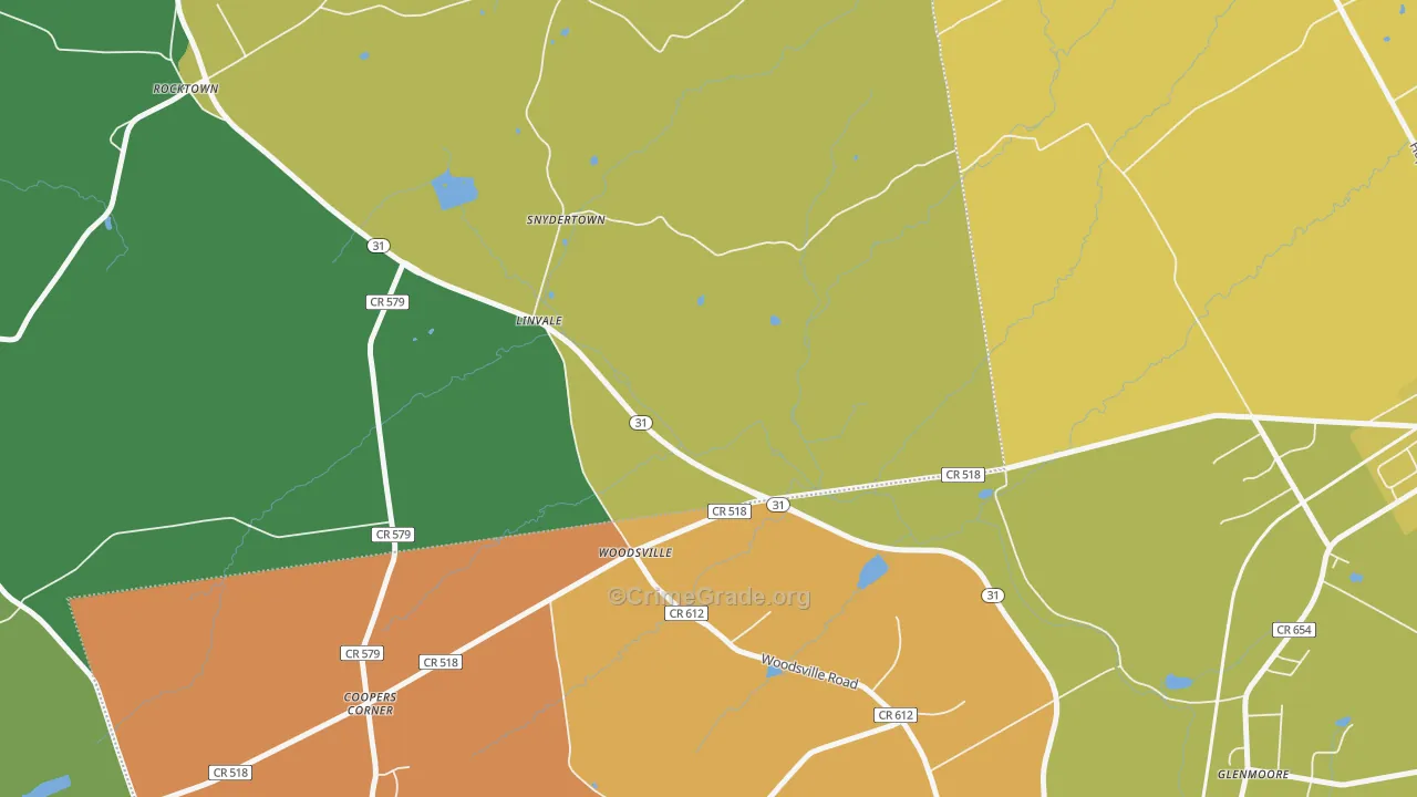 Woodsville, NJ Map of Burglary Rates