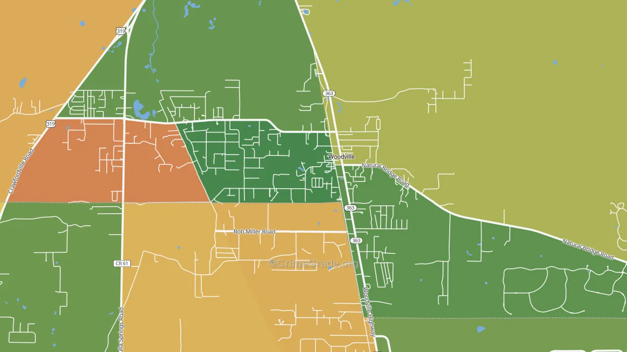 Woodville, FL Map of Burglary Rates