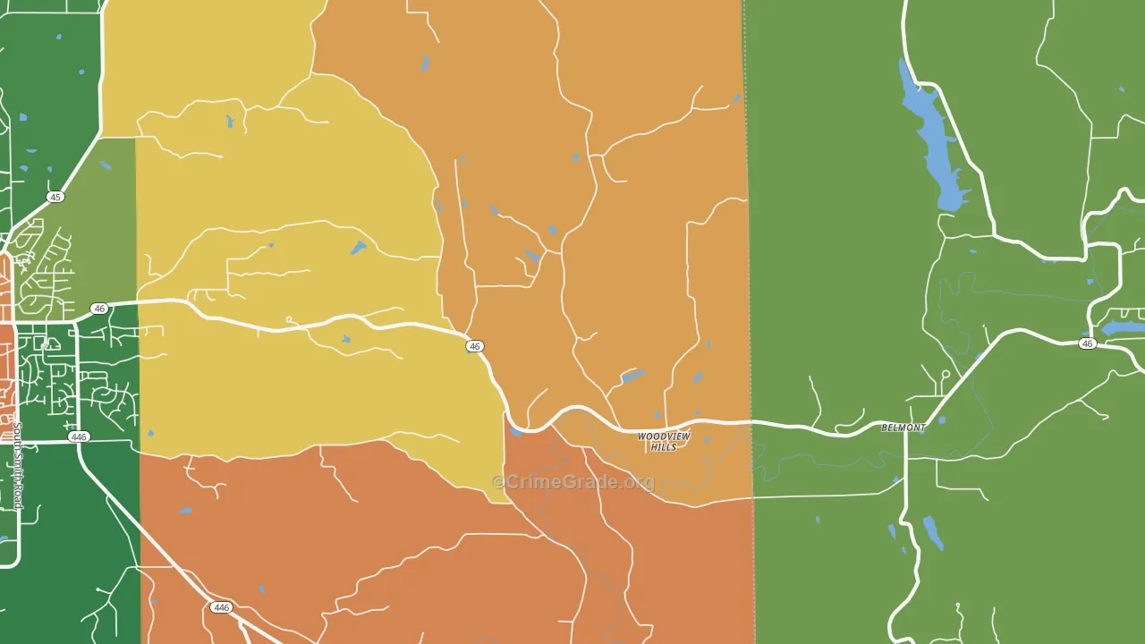 Woodville Hills, IN Map of Burglary Rates