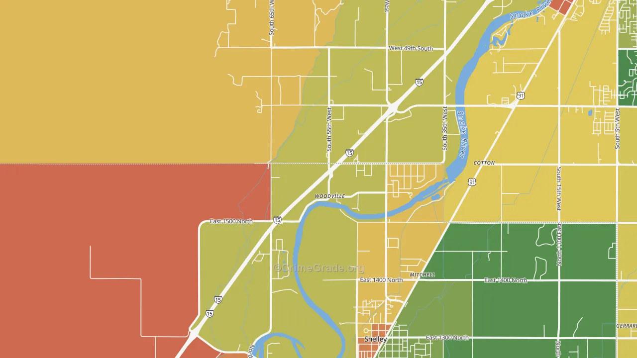Woodville, ID Map of Burglary Rates