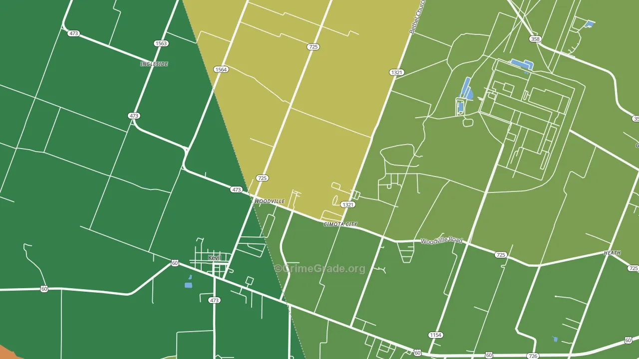 Woodville, KY Map of Burglary Rates