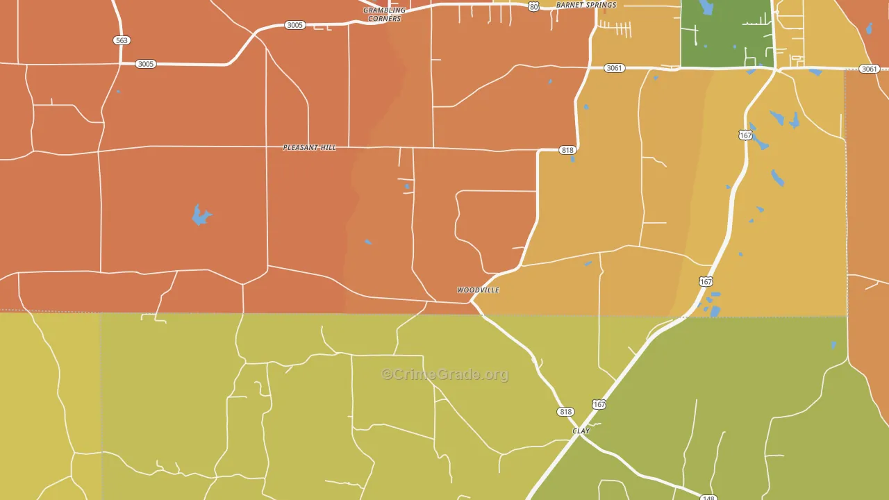 Woodville, LA Map of Burglary Rates
