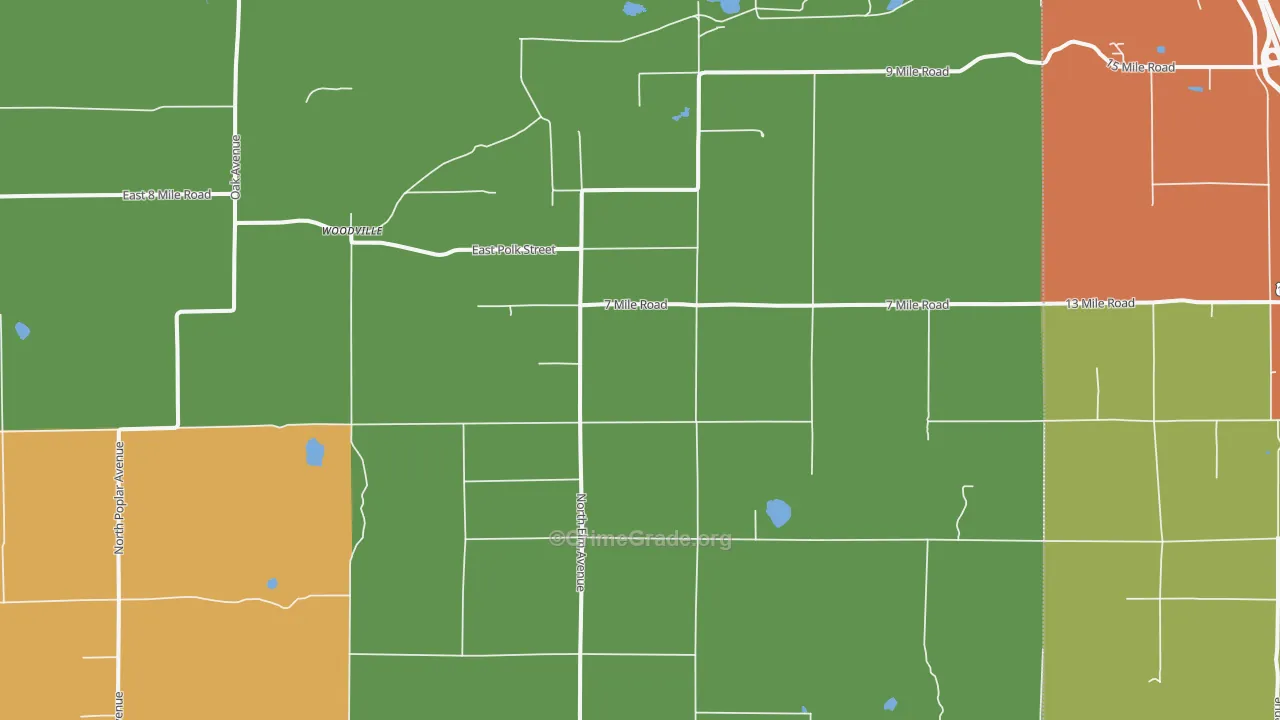 Woodville, MI Map of Burglary Rates