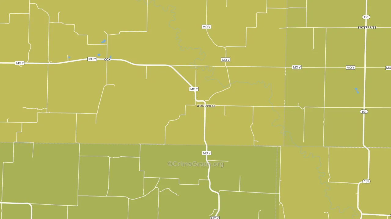 Woodville, MO Map of Burglary Rates