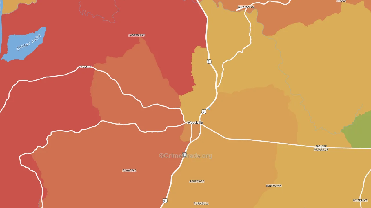 Woodville, MS Map of Burglary Rates
