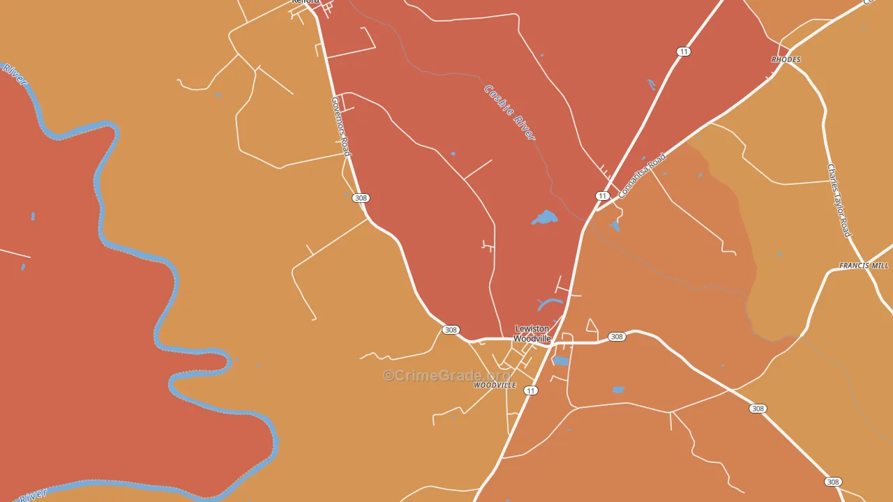 Woodville, NC Map of Burglary Rates