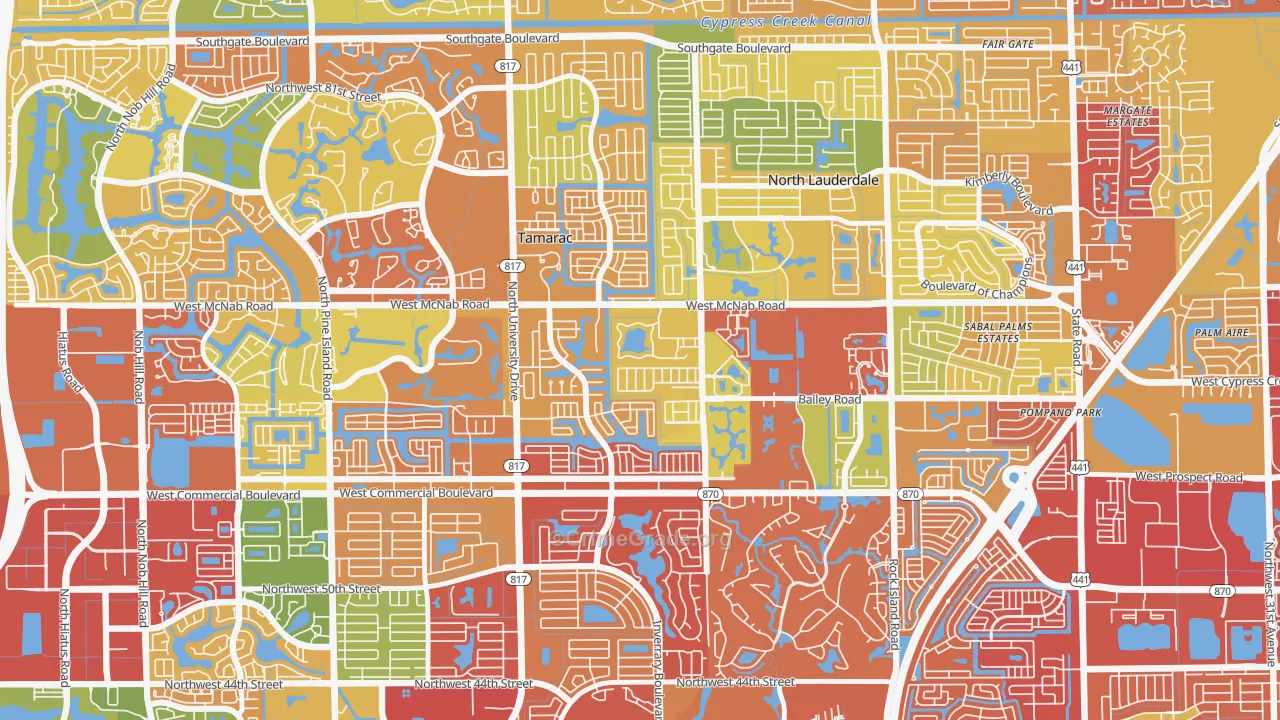 Woodville, North Lauderdale, FL Map of Burglary Rates