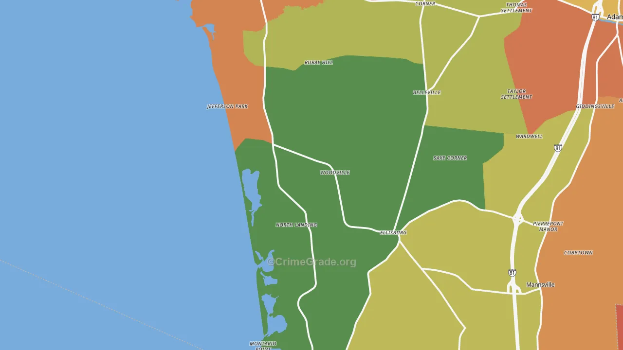 Woodville, NY Map of Burglary Rates