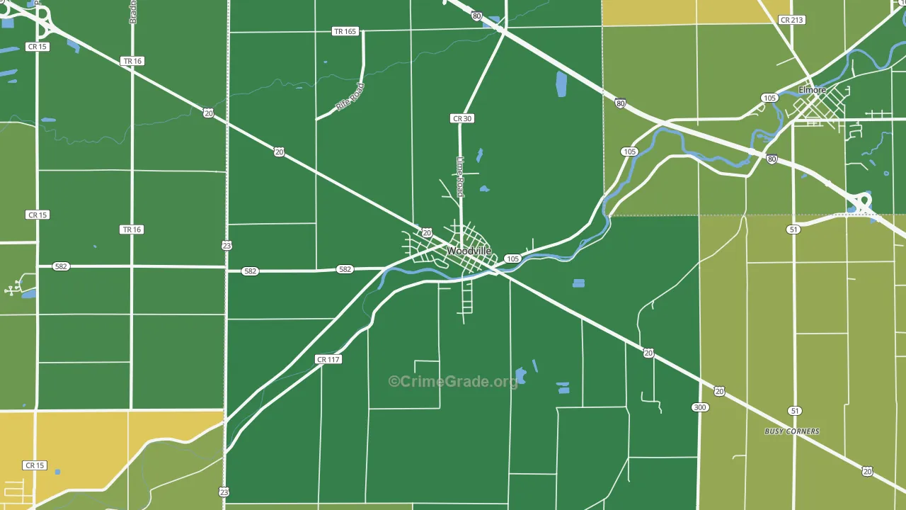 Woodville, OH Map of Burglary Rates