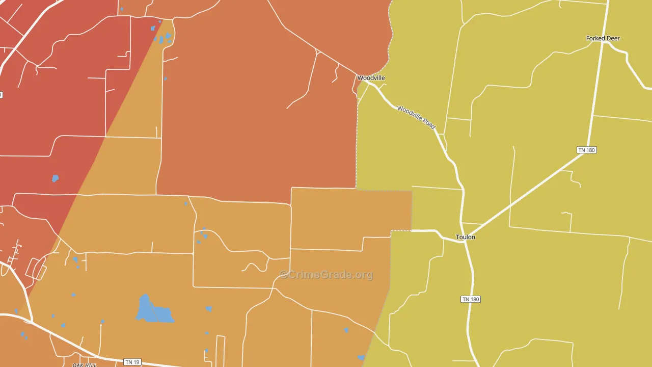 Woodville, TN Map of Burglary Rates