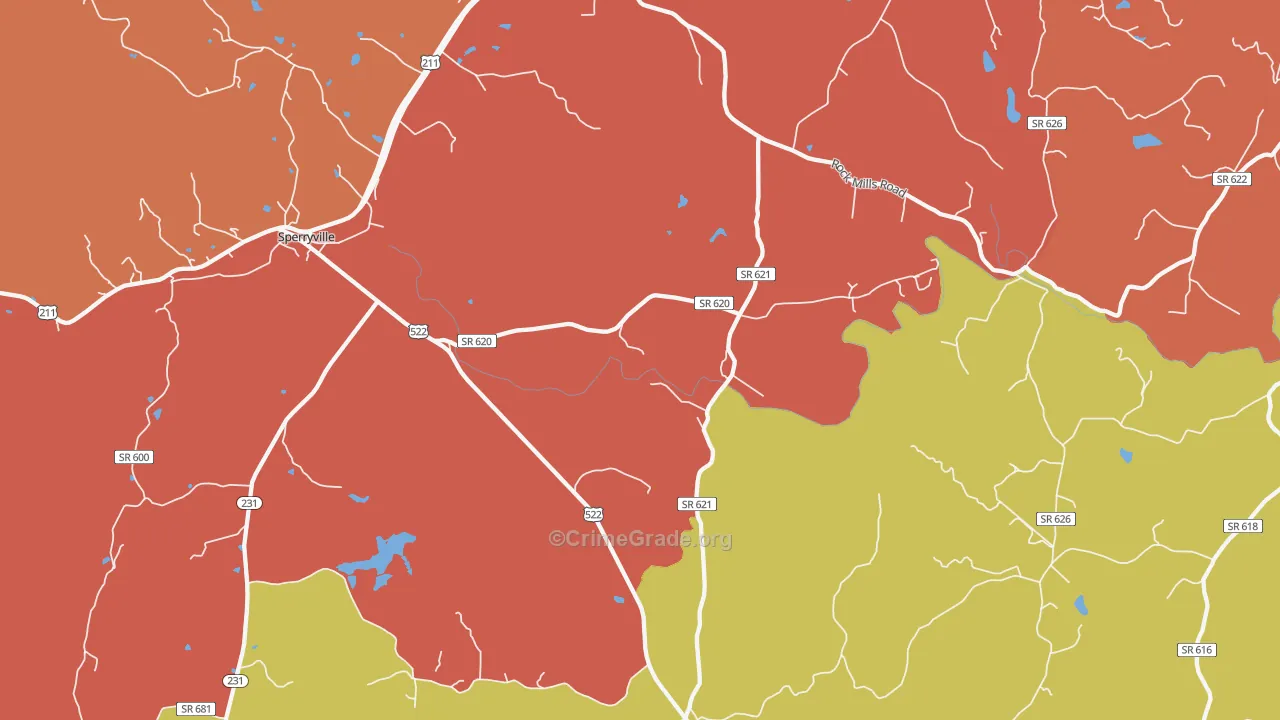 Woodville, VA Map of Burglary Rates